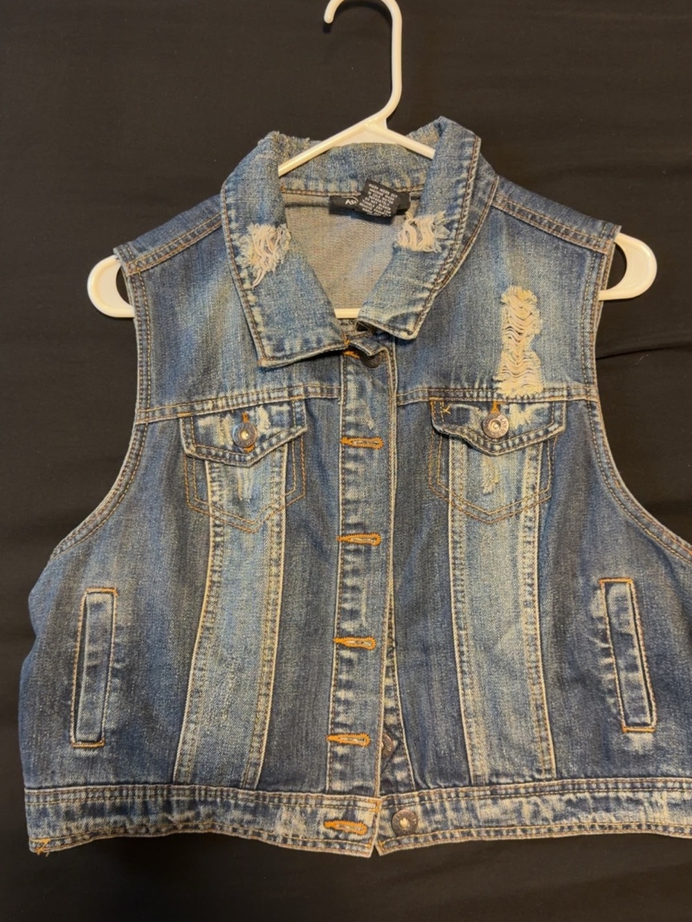 Ashley Stewart Distressed Blue Denim Vest